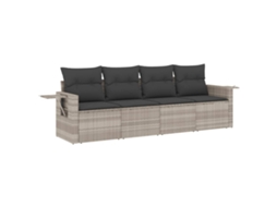 Conjunto 4 sofás jardim c/ almofadões VIDAXL vime PE cinzento-claro