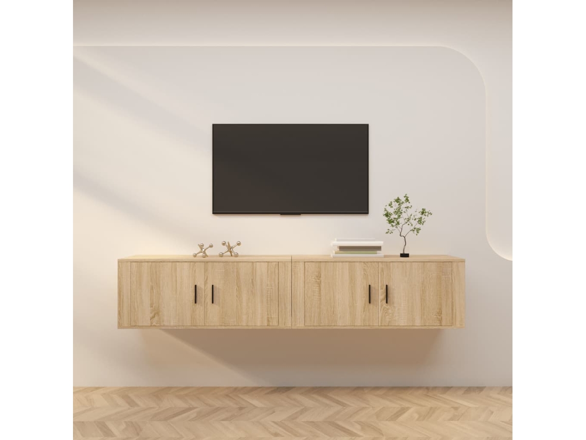 Wall-mounted Tv Cabinet Set, Wall-mounted Tv Cabinet Sets Vidaxl Marrom Madeira Processada (n/a)