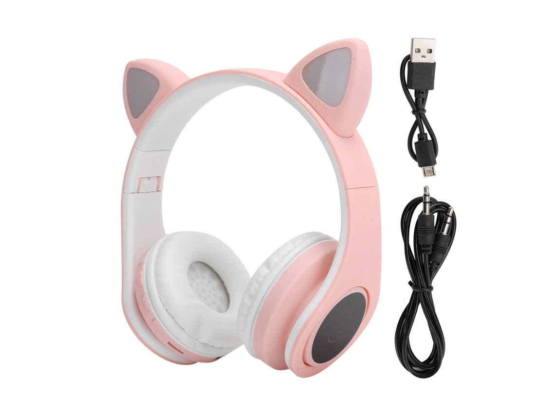 Aetheria fone de Ouvido Bluetooth 5.0 Orelhas de Gato Led Redução de Ruído com Microfone Rosa para Jovens
