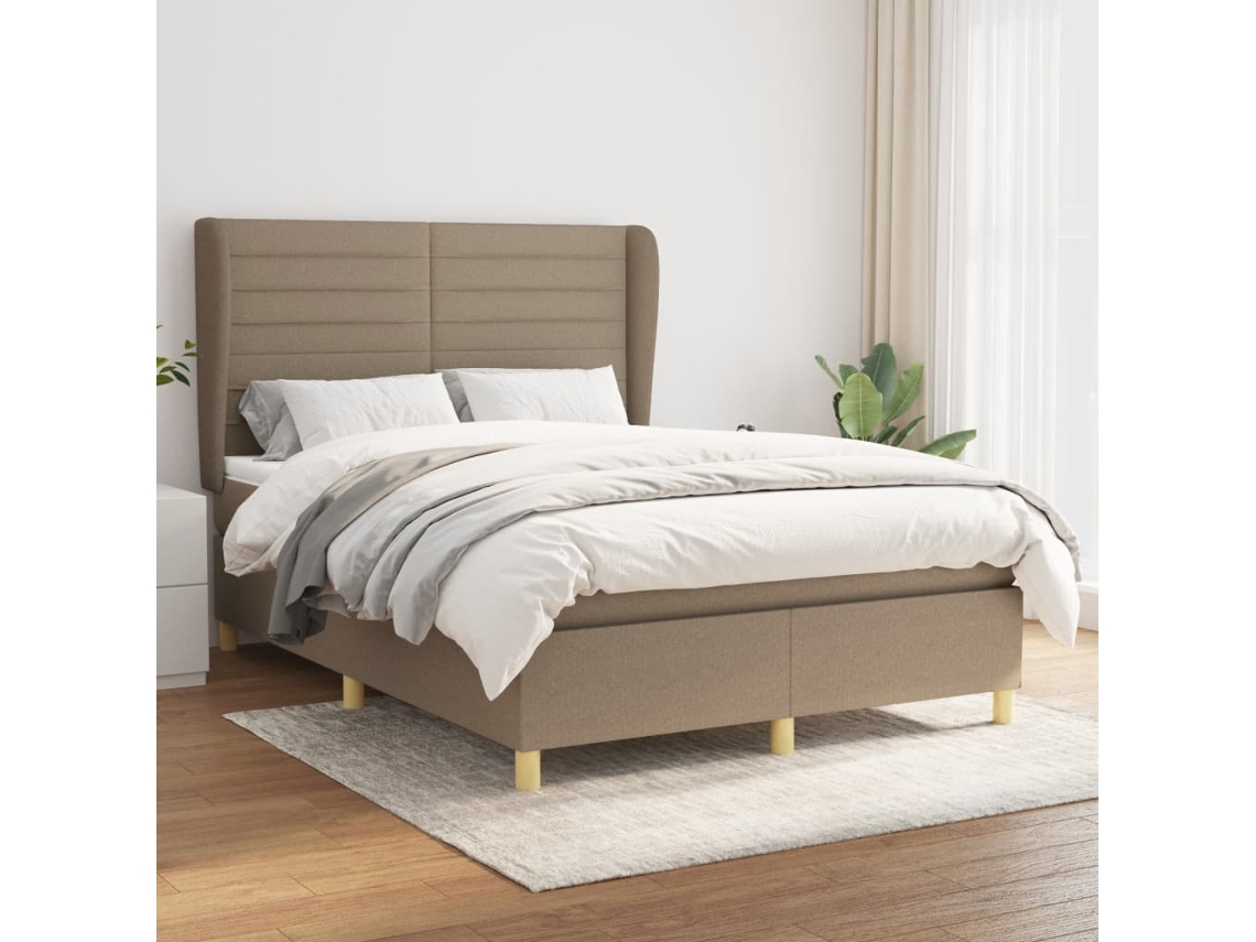 Vidaxl Cama Com Molas/colchão 140x200 Cm Tecido Castanho-acinzentado