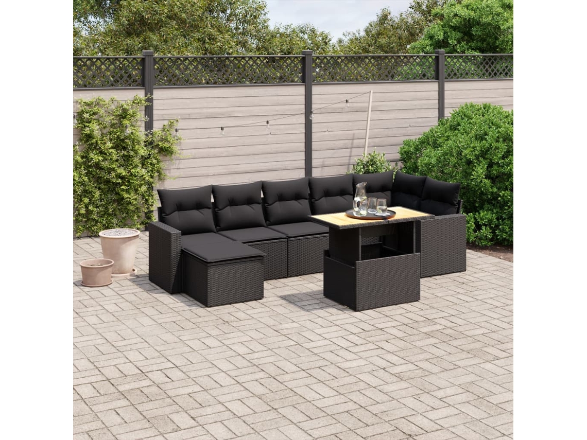 Conjunto de 8 Sofás de Jardim com Almofadas Vime Pe Preto Dkd Home Decor