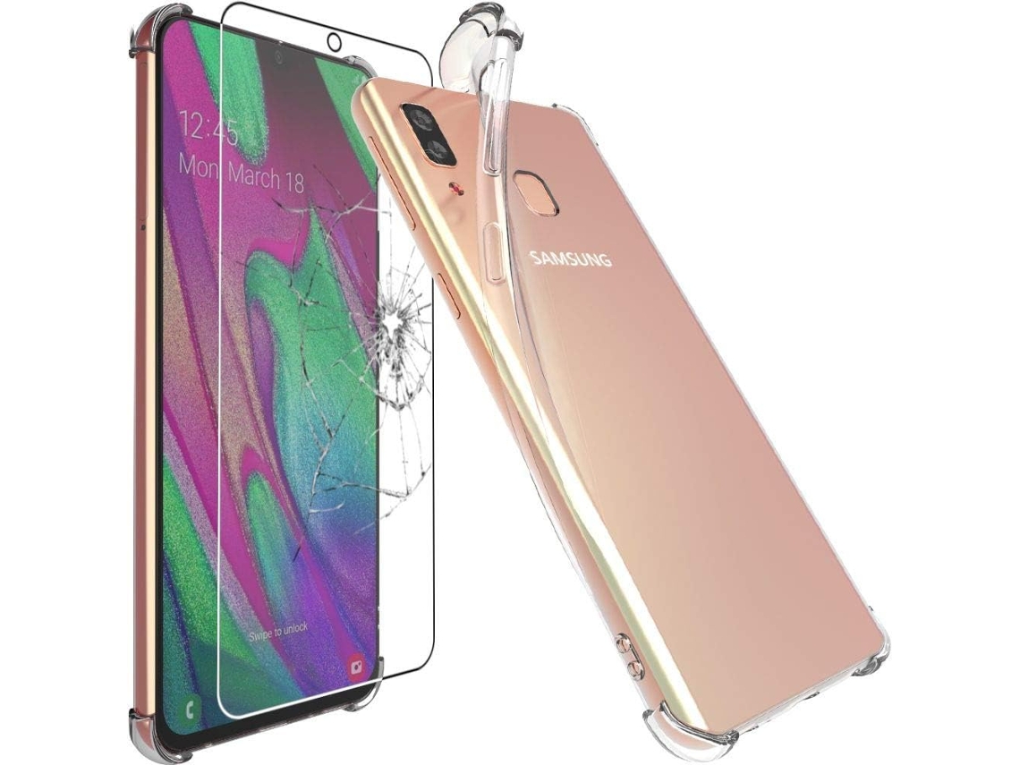 Capa Sm Bordas Reforçadas Para Samsung Galaxy A40 Hongwe. Vidro Temperado Anti-choque Transparente