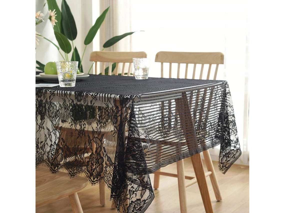 Manta de Mesa de Renda Rústica com Bordado Floral 145x145 | S/MARCA