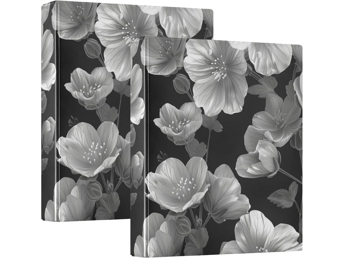 Fichário Massa Com Estampa Floral Gerânio Em Branco E Branco, 3,8cm 1,5 Polegadas, Cadernos, 3 Carimbos