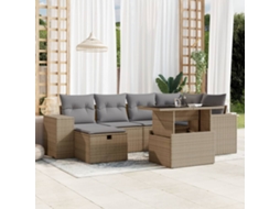 Vidaxl 7 Pcs Conjunto De Sofás P/ Jardim Com Almofadões Vime Pe Bege