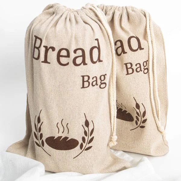 Conjunto Com Dois Sacos De Pão Em Linho Natural, Mistura Orgânica, Sacos Para Armazenar Alimentos