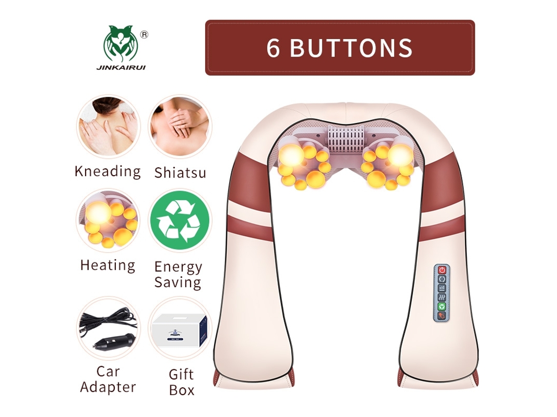 Massageador Elétrico De Pescoço E Ombros Em Formato De U Jinkairui, Xale Com 16 Bolas, Massageador Shiatsu Para Corpo Inteiro, Car Aquaforge
