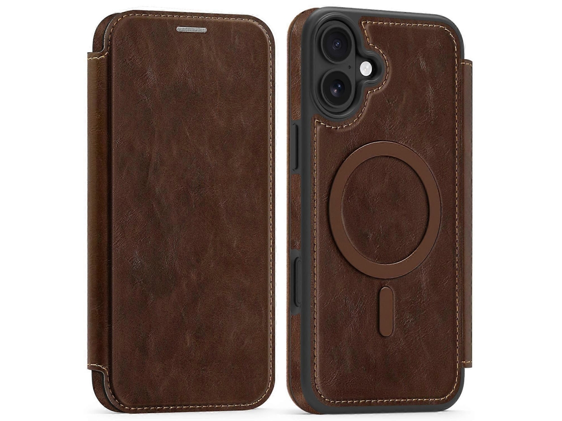 Capa De Couro Para Iphone 16 Plus Compatível Com Suporte Para Cartão Magsafe Com Bloqueio Rfid