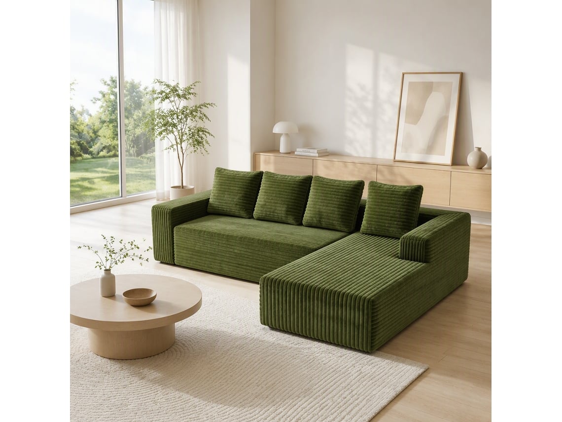 Sofá Modular Cloud Em L Verde Com Chaise À Esquerda, Assento Profundo, Sofá Estofado Moderno Sem Montagem Para Sala E Quarto
