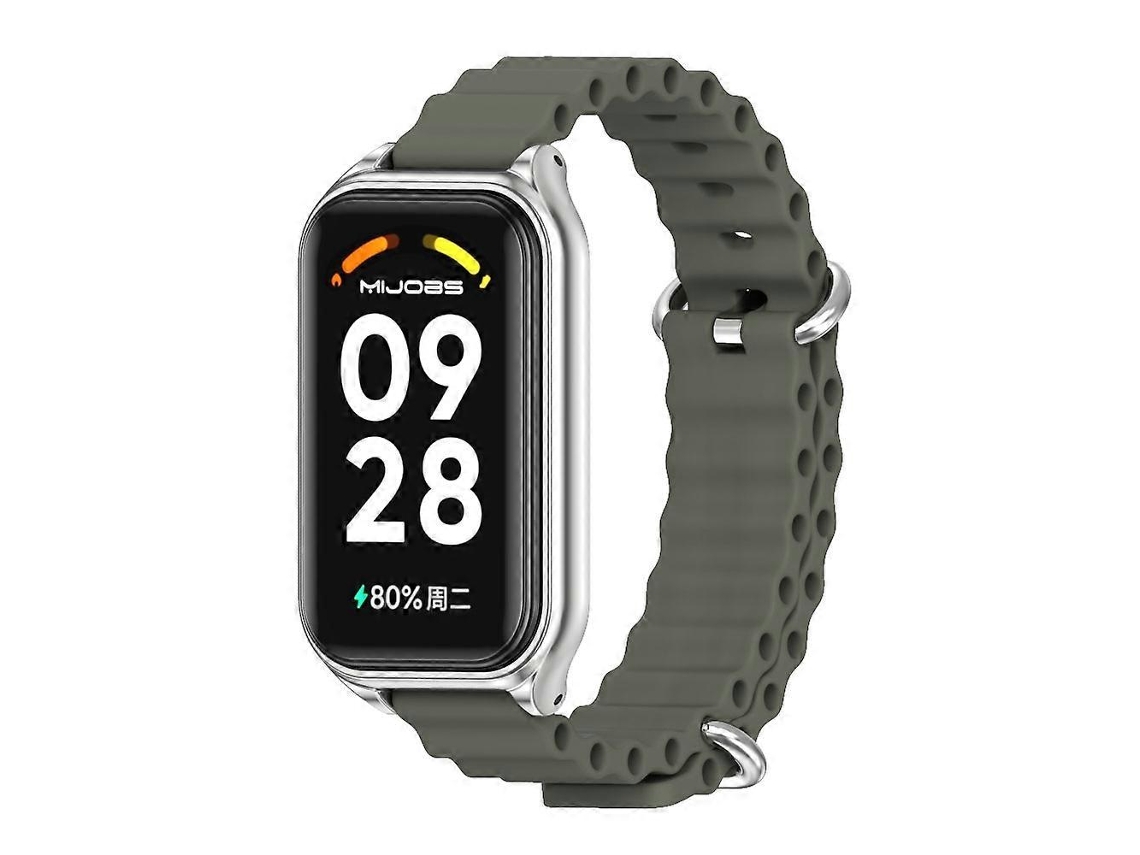 Pulseira De Silicone Mijobs Com Revestimento Metálico E Estampa Oceânica Para Xiaomi Smart Band 8 Active / Redmi Band 2