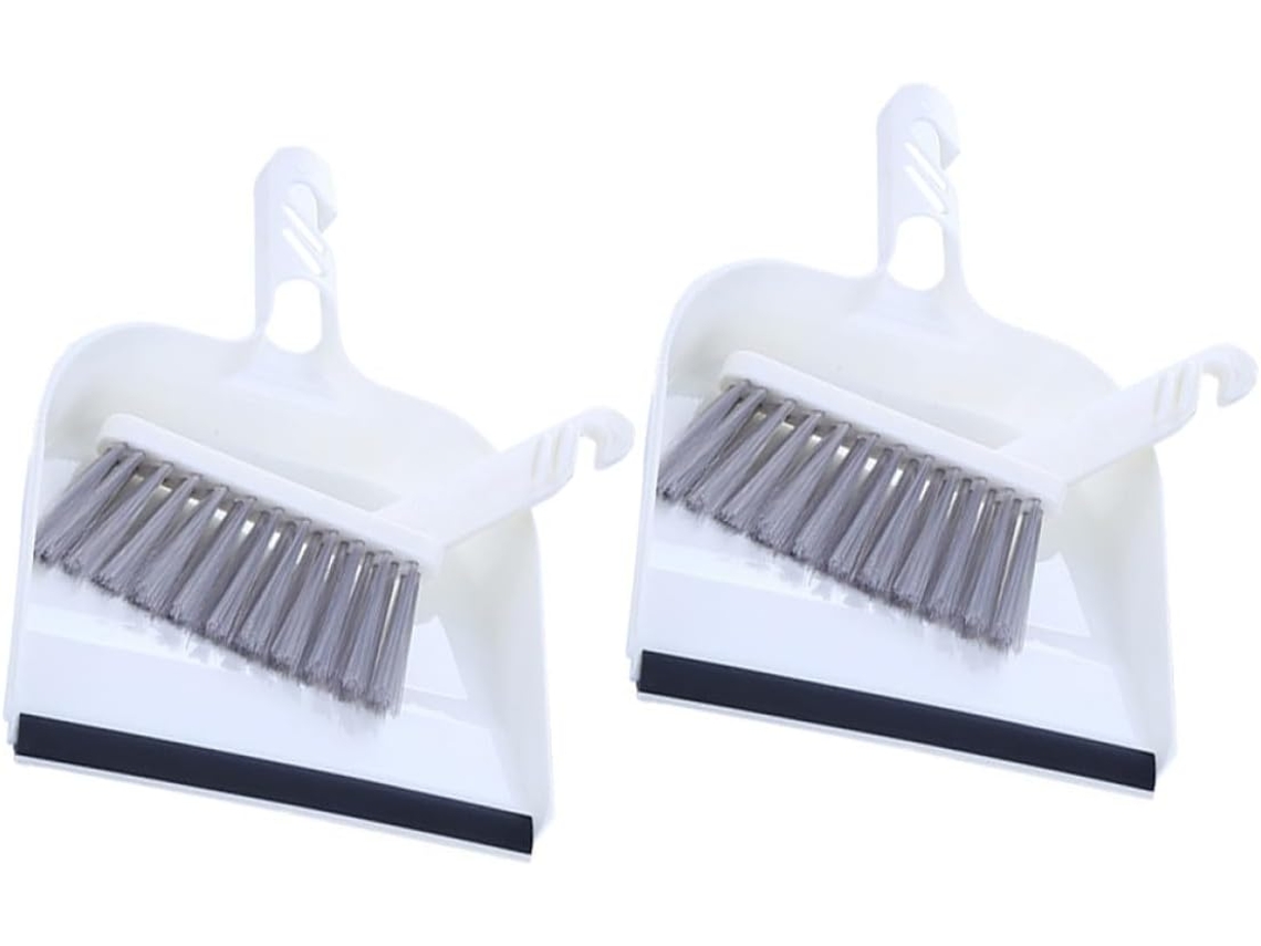 Conjunto de 2 Peças Mini Escova Mão e Pá Lixo, Branca com Cerdas Flexíveis, Compacta CHABERLU