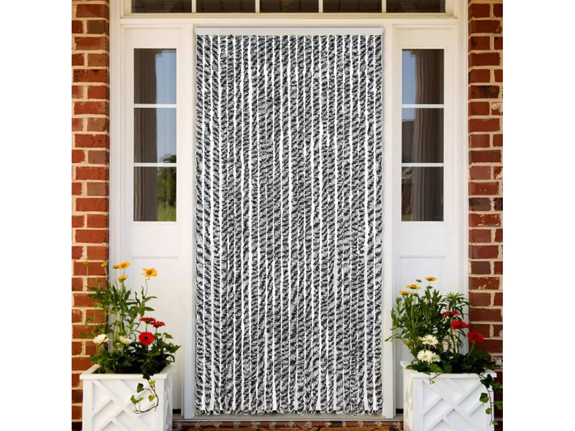 Vidaxl Cortina Anti-insetos 100x220 Cm Chenille Cinzento/preto/branco