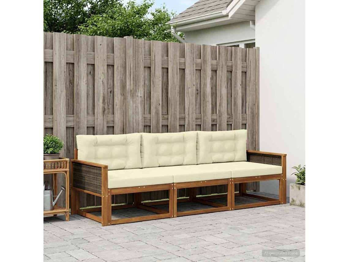 Vidaxl Conjunto De Sofás Para Exterior 3 Unid. Natural E Creme
