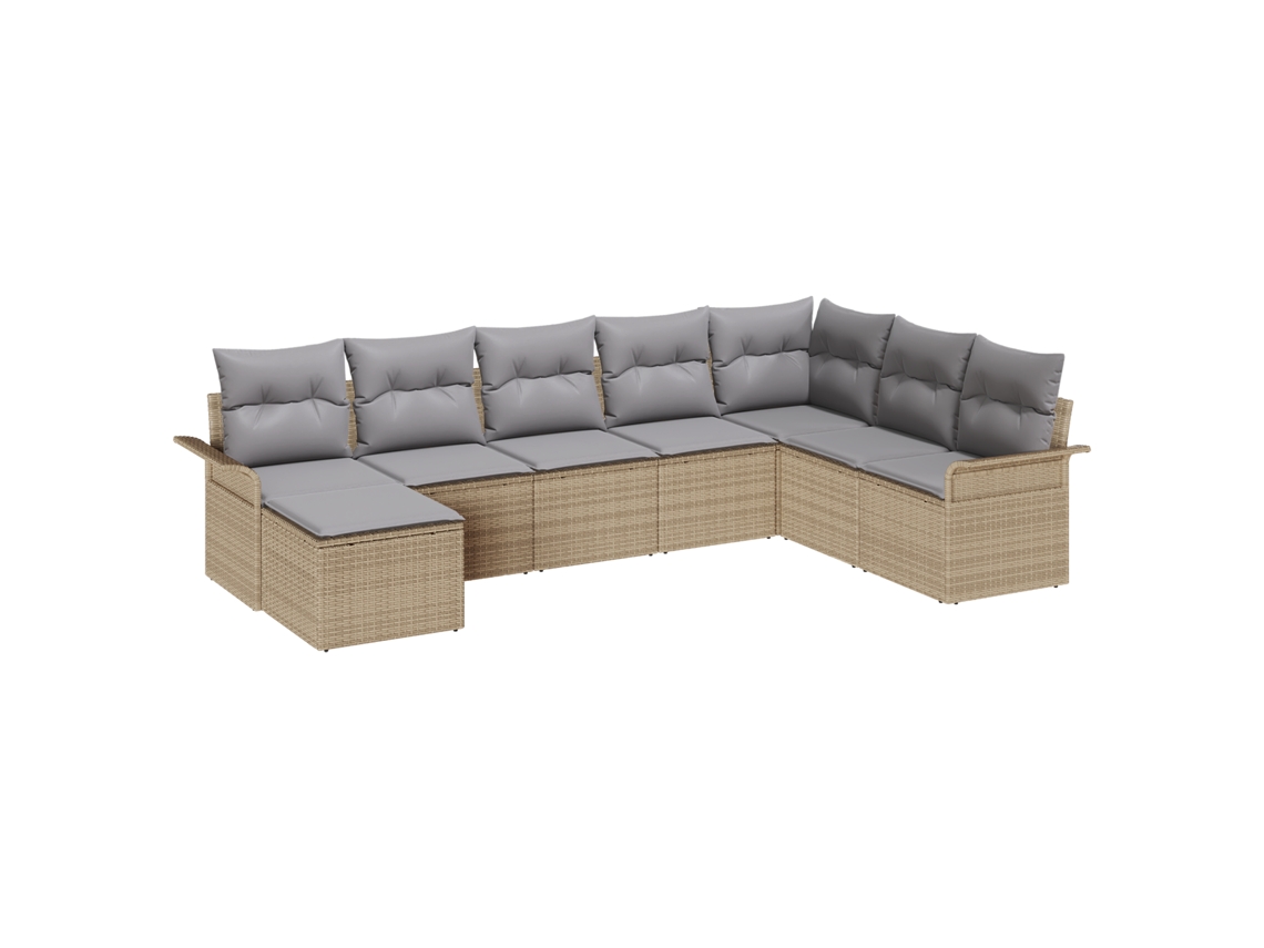 Conjunto 8 Sofá De Jardim Vidaxl Bege Vime Pe (297,5 X 187,5 X 85 Cm)
