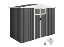 Abrigo De Jardim Em Metal 2,7 M² Com Janela, 4 Ventilação E Porta Trancável, 246 X 117 X 180 Cm, Cinza