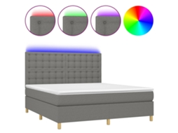 Cama Box Spring com Colchão e Led Tecido Cinza Escuro MAISON EXCLUSIVE (160x200 cm)