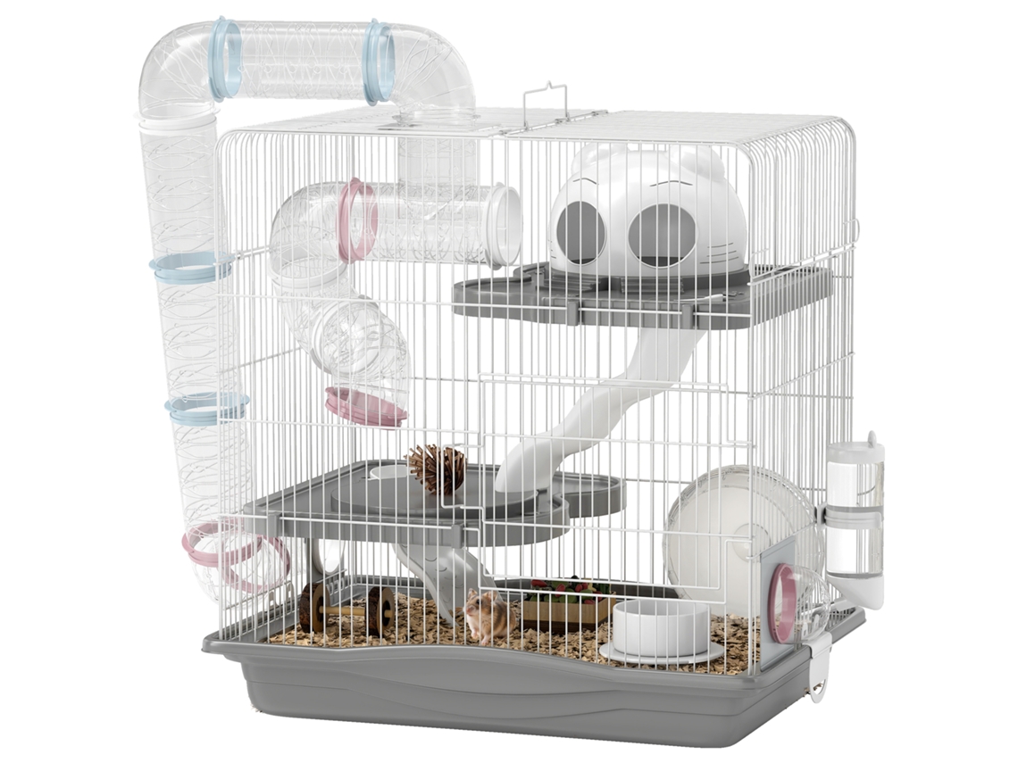 Gaiola para hamster, com túnel, plataformas, bebedouro, rampas, roda, 45x30x45 cm | S/MARCA