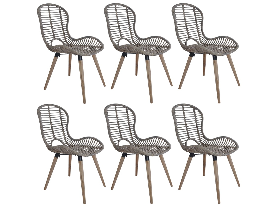 Vidaxl Cadeiras De Jantar 6 Pcs Vime Genuíno Castanho