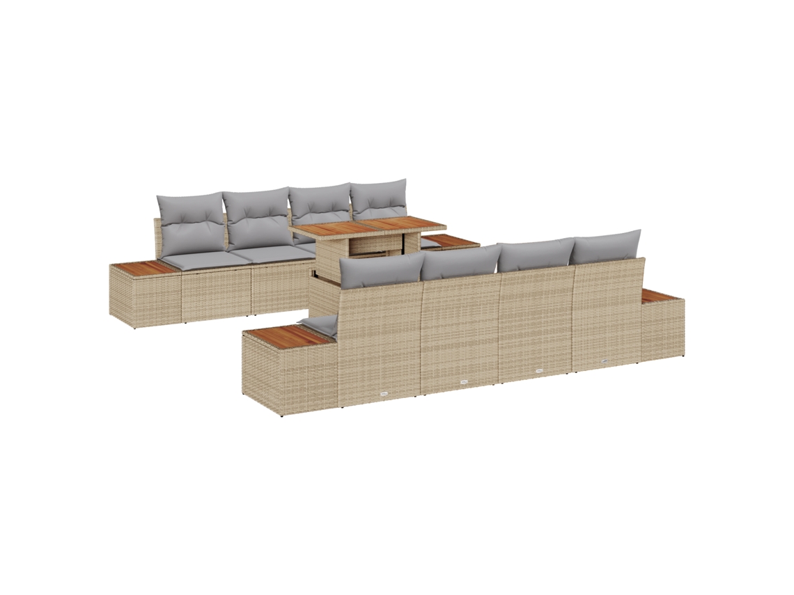 Conjunto 9 Conjunto De Sofá De Jardim Vidaxl Bege Vime Pe (100 X 55 X 73 Cm)