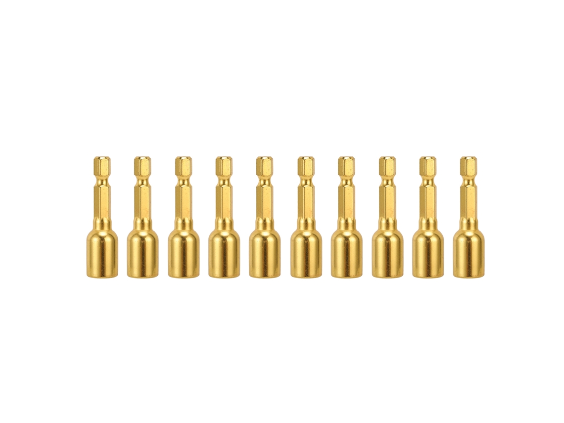 10 Peças De Brocas De Conector De Parafusos Hexagonais Magnéticas Para Furadeira De Impacto M8x48mm, Cabo De 1/4 Polegada, Dourado