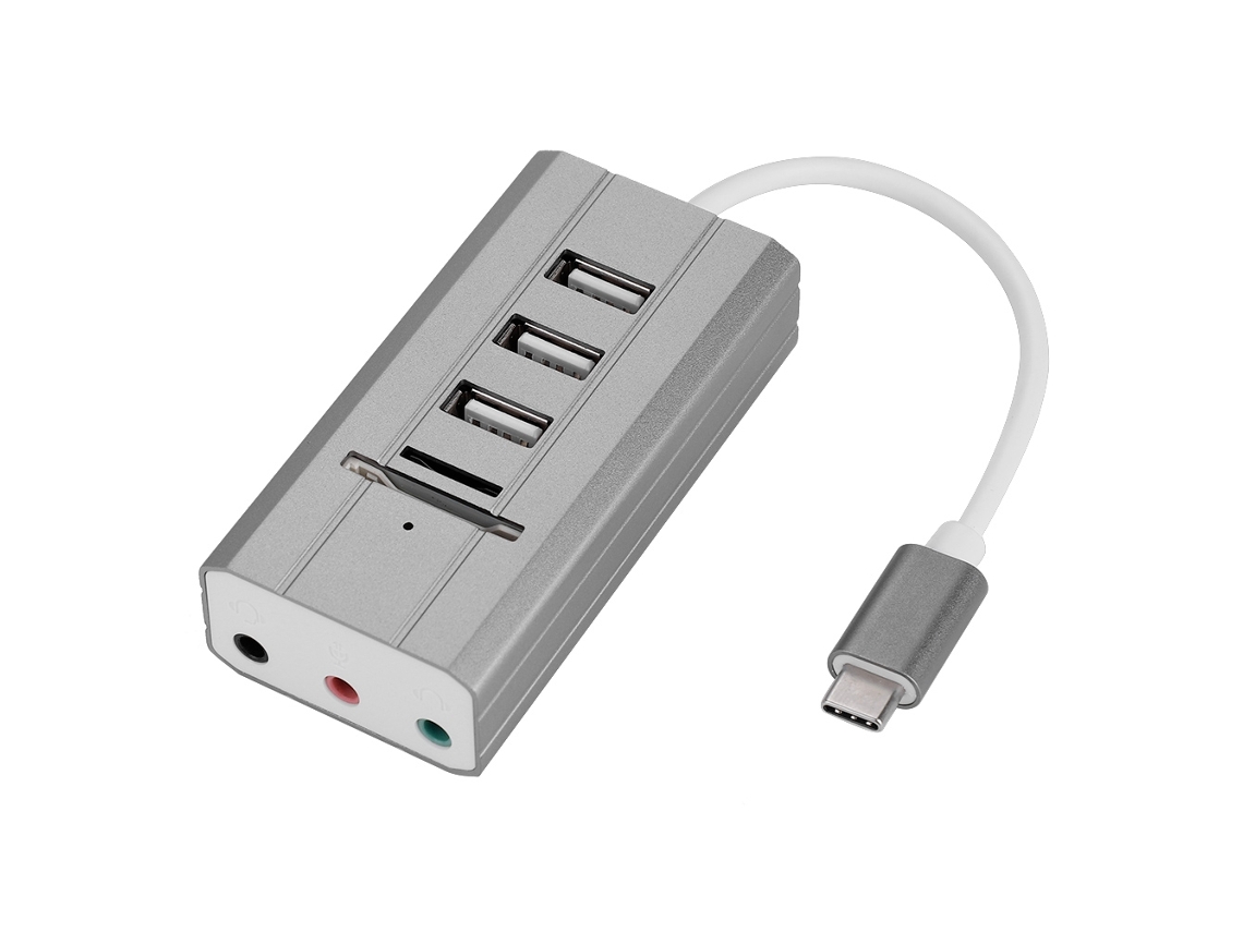 Cartão De Som Usb Externo All In One Hub Leitor De Cartões Adaptador Tipo C Cinza