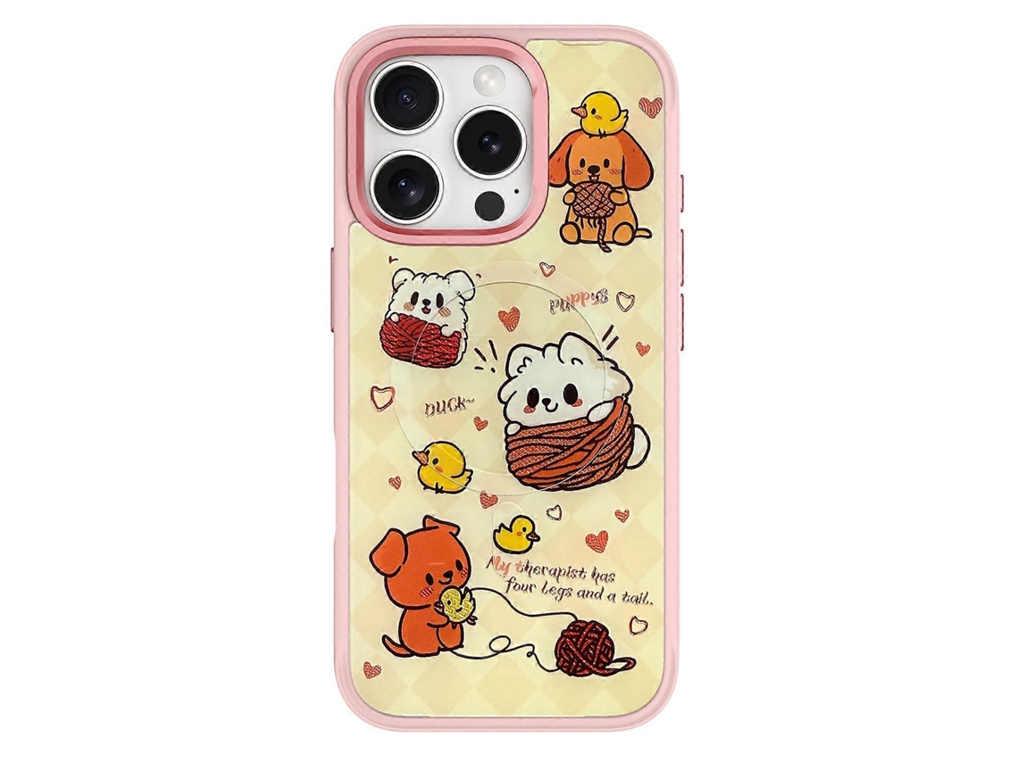 Capa Magnética Tkdaddy Para Iphone 16 Pro Max Em Tpu Com Placa Traseira De Gato Em Malha De Pato Amarelo E Rosa