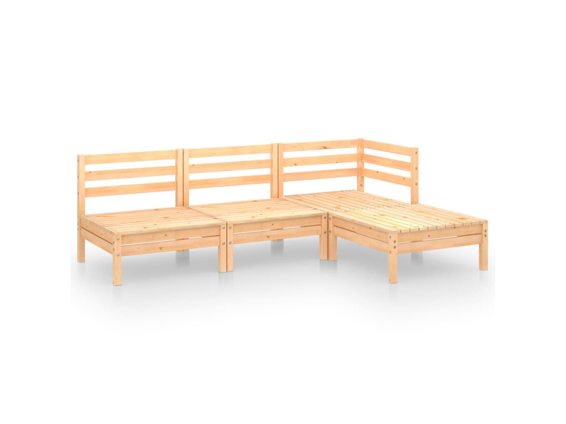 4 Pcs Conjunto Lounge de Jardim Pinho Maciço MAISON EXCLUSIVE