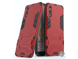 Capa Rígida Anti-choque Para Huawei P20 Vidro Temperado - Vermelho