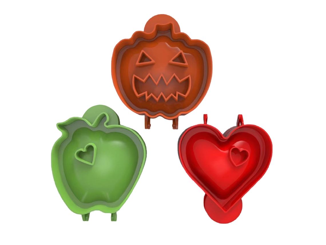 Conjunto de 3 Mini Moldes para Empanadas em Formato de Abóbora, Coração e Maçã para o Halloween