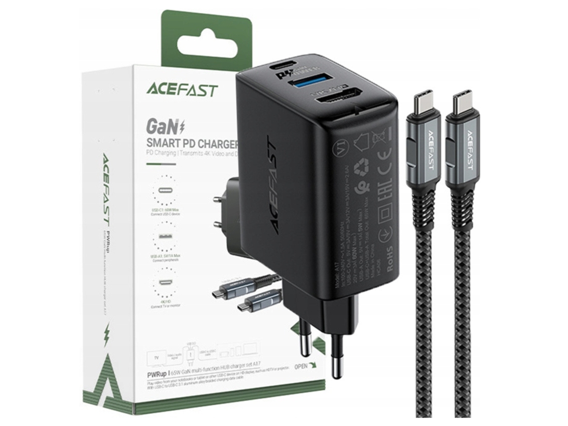 Carregador ACEFAST Gan 65w Usb c Usb a para Celulares e Tablets, Adaptador Hdmi 4k