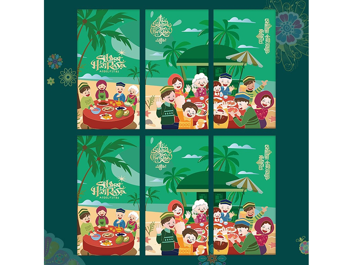 Pack de 6 Envelopes Mistos Verde e Vermelho para Malásia e Singapura LAXISCREED