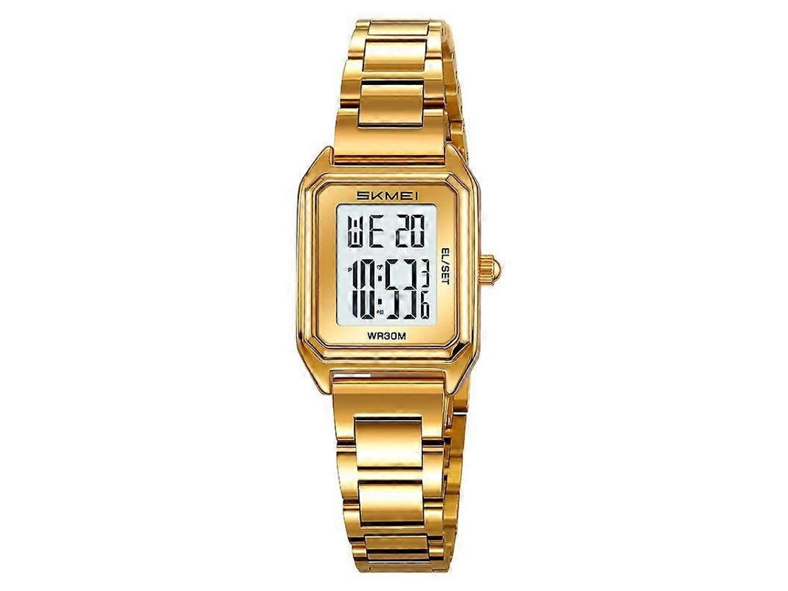 Relógio Eletrônico Feminino Pequeno Skmei 2493 Com Pulseira Quadrada De Aço.