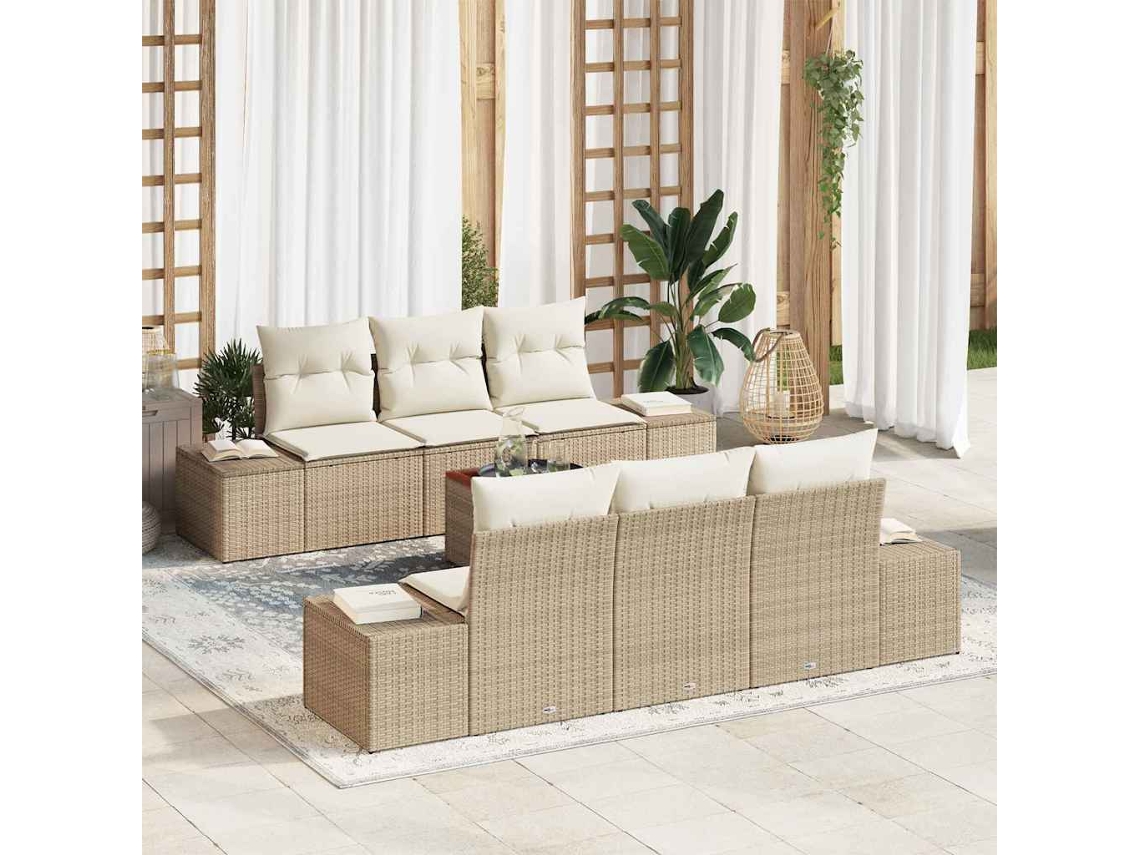 Vidaxl Conjunto De Sofá De Jardim 7 Unid. Bege Vime Pe
