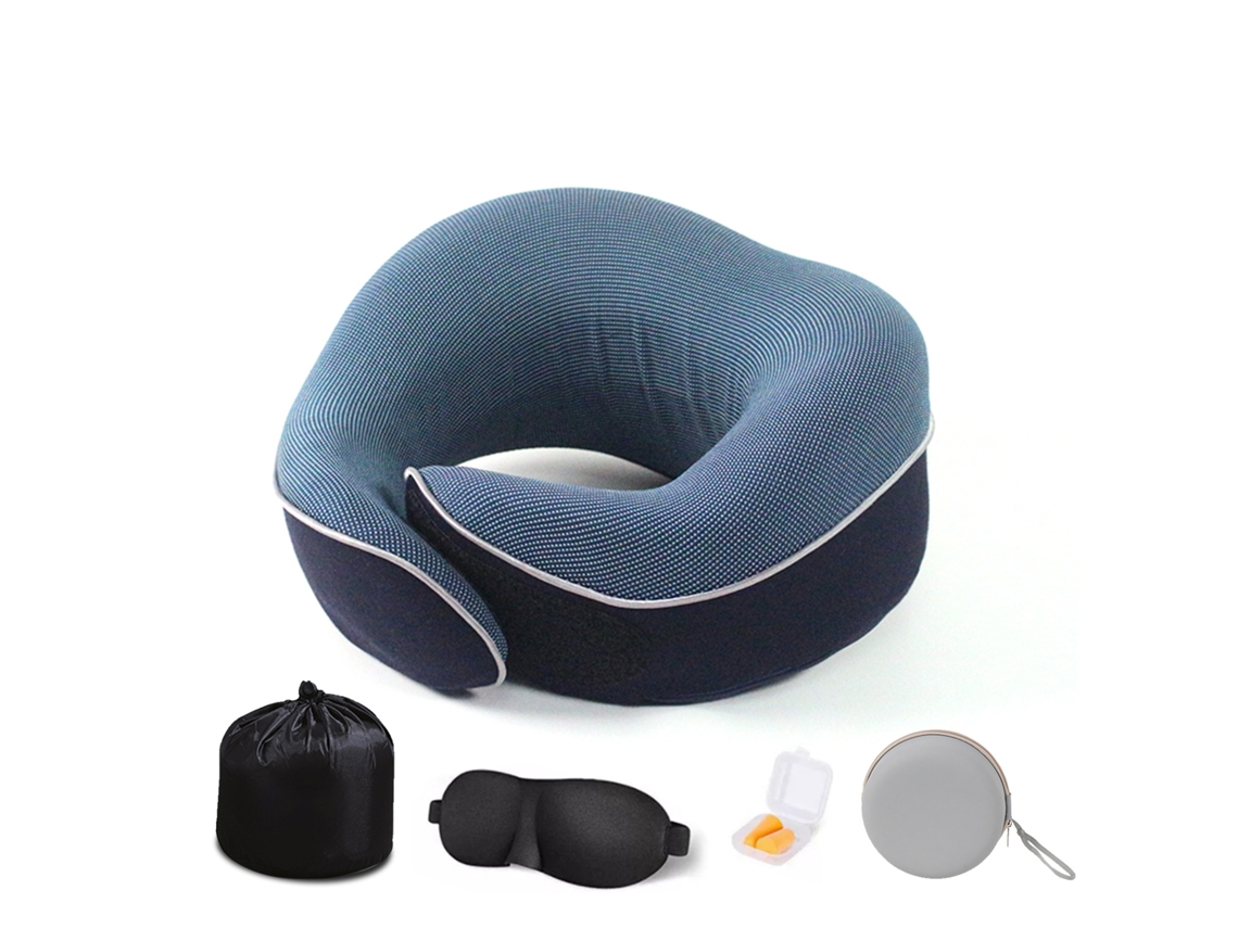 Lurelia Almofada Viagem, Espuma Viscoelástica, Formato U, Apoio Pescoço, Ajustável, Capa Lavável, Azul