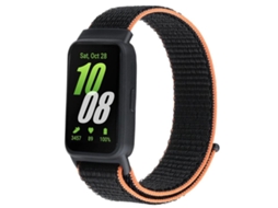 Bracelete Para Samsung Galaxy Fit 3 - Com Fecho De Nylon Integrado - Preto Laranja