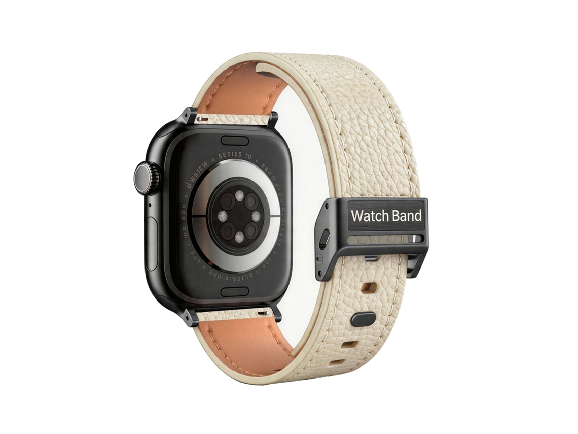 Pulseira De Couro Granulado Com Fivela Metálica Perfurada, Compatível Com Apple Watch S11 S10 38 40 41 42mm E Huawei