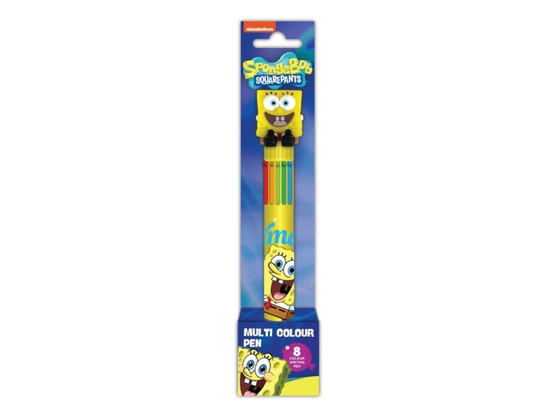 Caneta Multicolor Com Topper 3d Bob Esponja 8 Cores