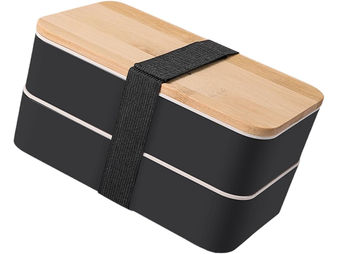 Caixa Bento Japonesa De Bambu Pp Com Dupla Camada Para Preparação Refeições, Com Utensílios, Empilhável E Dividida Em