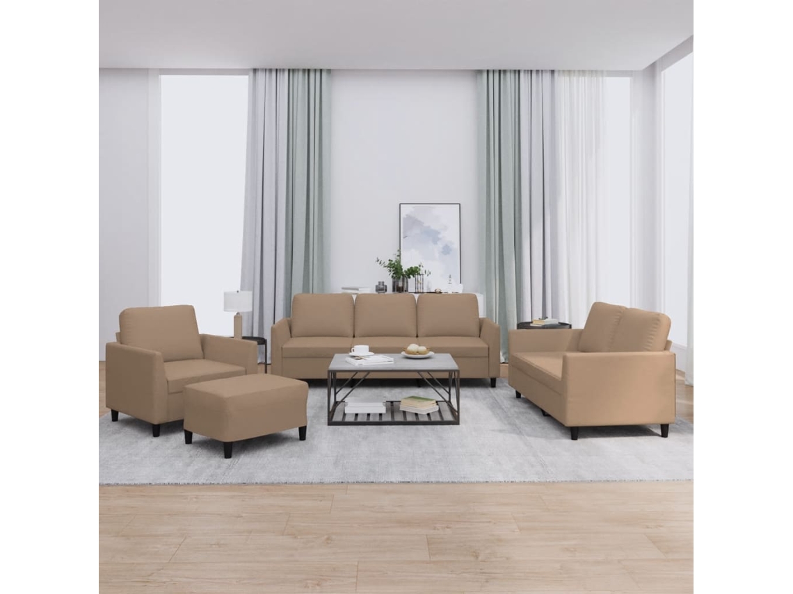 Vidaxl 4 Pcs Conjunto Sofás C/ Almofadões Couro Artif. Cor Cappuccino