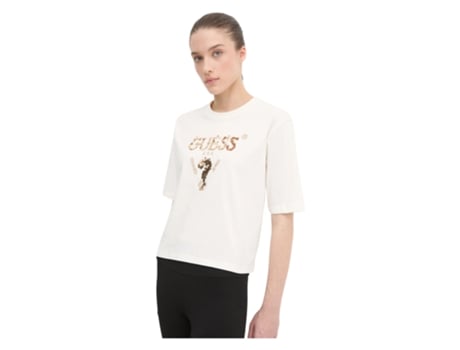 T-shirt De Mulher Guess Activewear Paillettes Algodão Bege (xs)