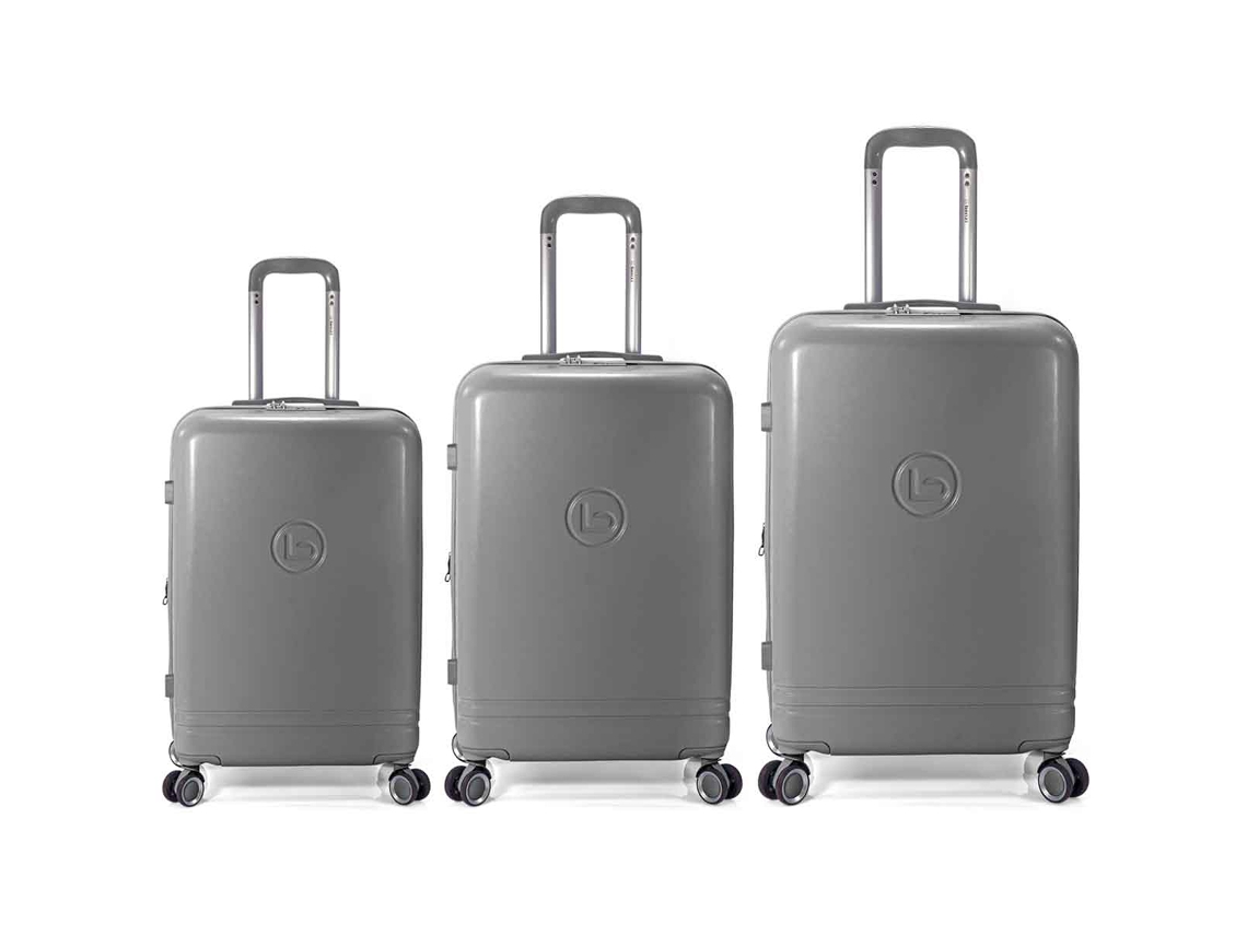 Conjunto Benzi Mala Bz5827g, 3 Peças Rígidas Extensíveis Em Abs, Cabine 50 Cm, Média 60 Cm, Grande 70 Cm, 4 Rodas Duplas, Cinza