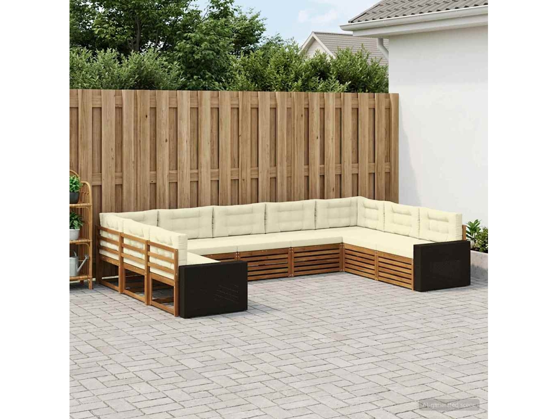 Vidaxl Conjunto De Sofás Para Exterior 9 Unid. Natural E Creme