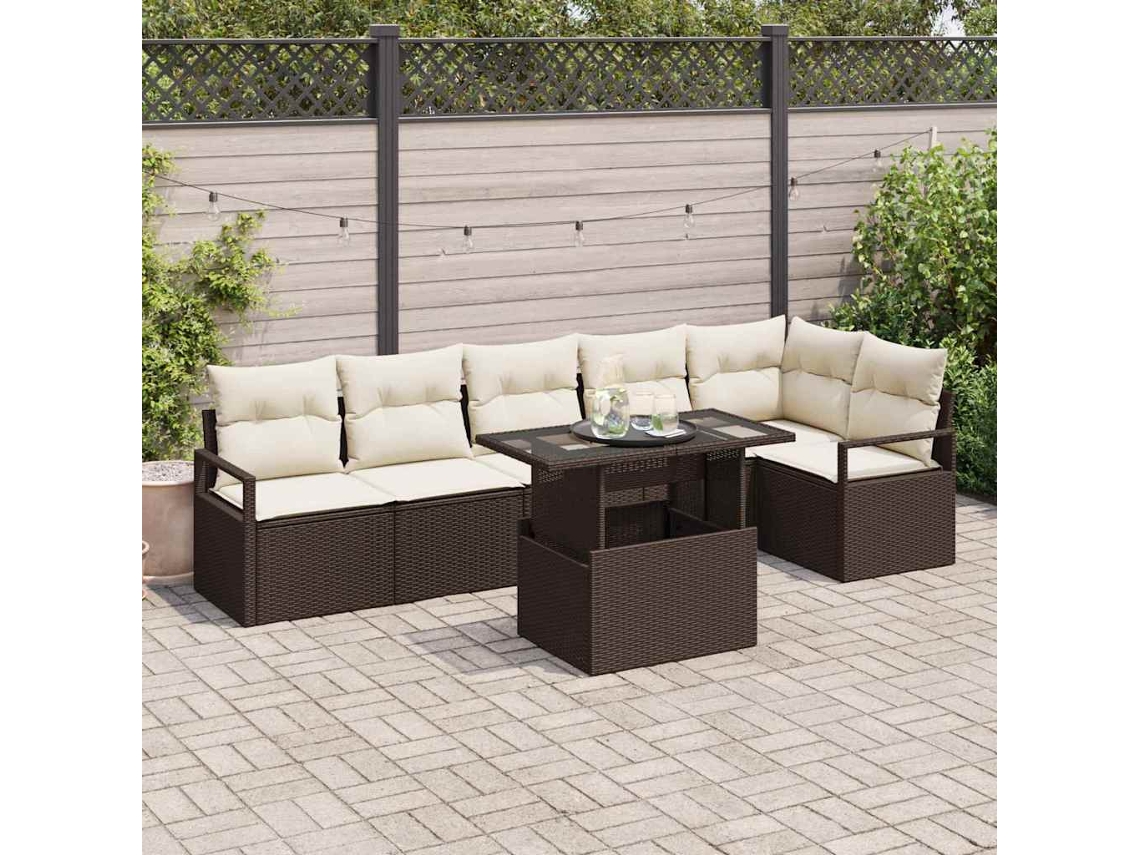 Vidaxl Conjunto De Sofá De Jardim 7 Unid. Castanho Rattan Sintético