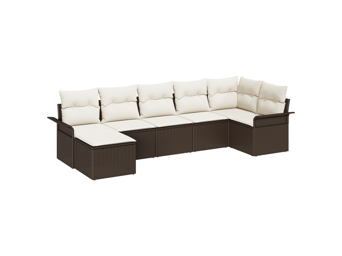 Conjunto 7 Conjunto De Sofá De Jardim Vidaxl Castanho Vime Pe (297,5 X 132,5 X 85 Cm)