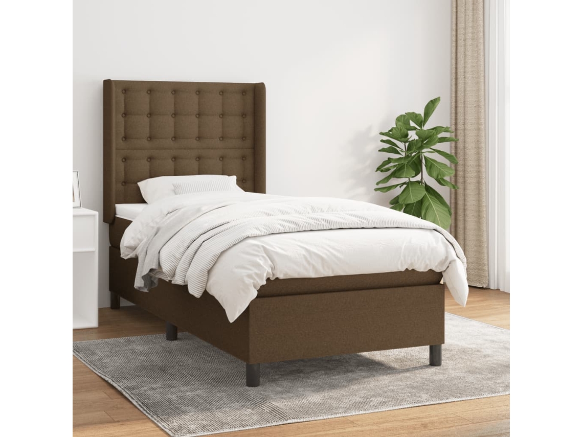 Vidaxl Cama Com Molas/colchão 90x190 Cm Tecido Castanho-escuro