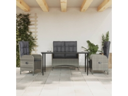 Vidaxl 4 Pcs Conjunto De Jantar P/ Jardim C/ Almofadões Vime Pe Cinza