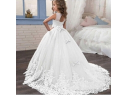 Vestido de festa princesa com renda longa, menor, branco, 10-406