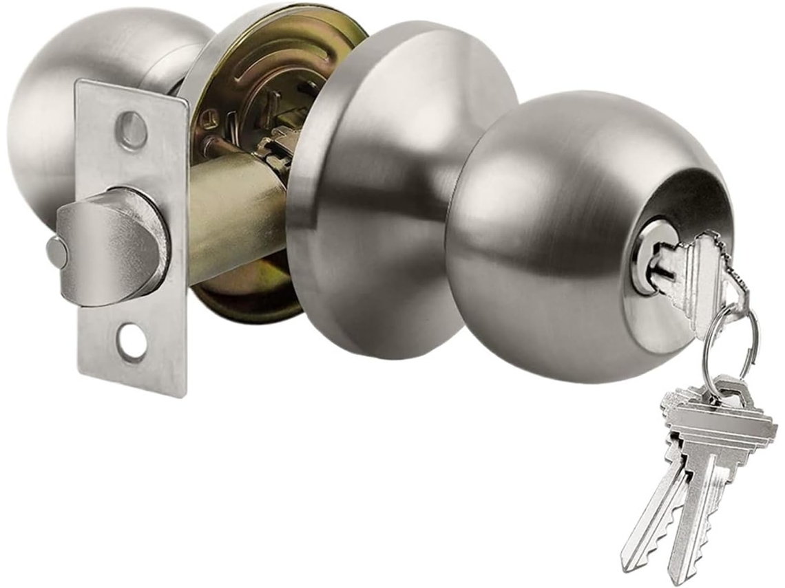 Maçaneta De Porta Com Chave E Fechadura, Em Aço Inoxidável, Padrão Esférico, Para Portas Internas E Externas De