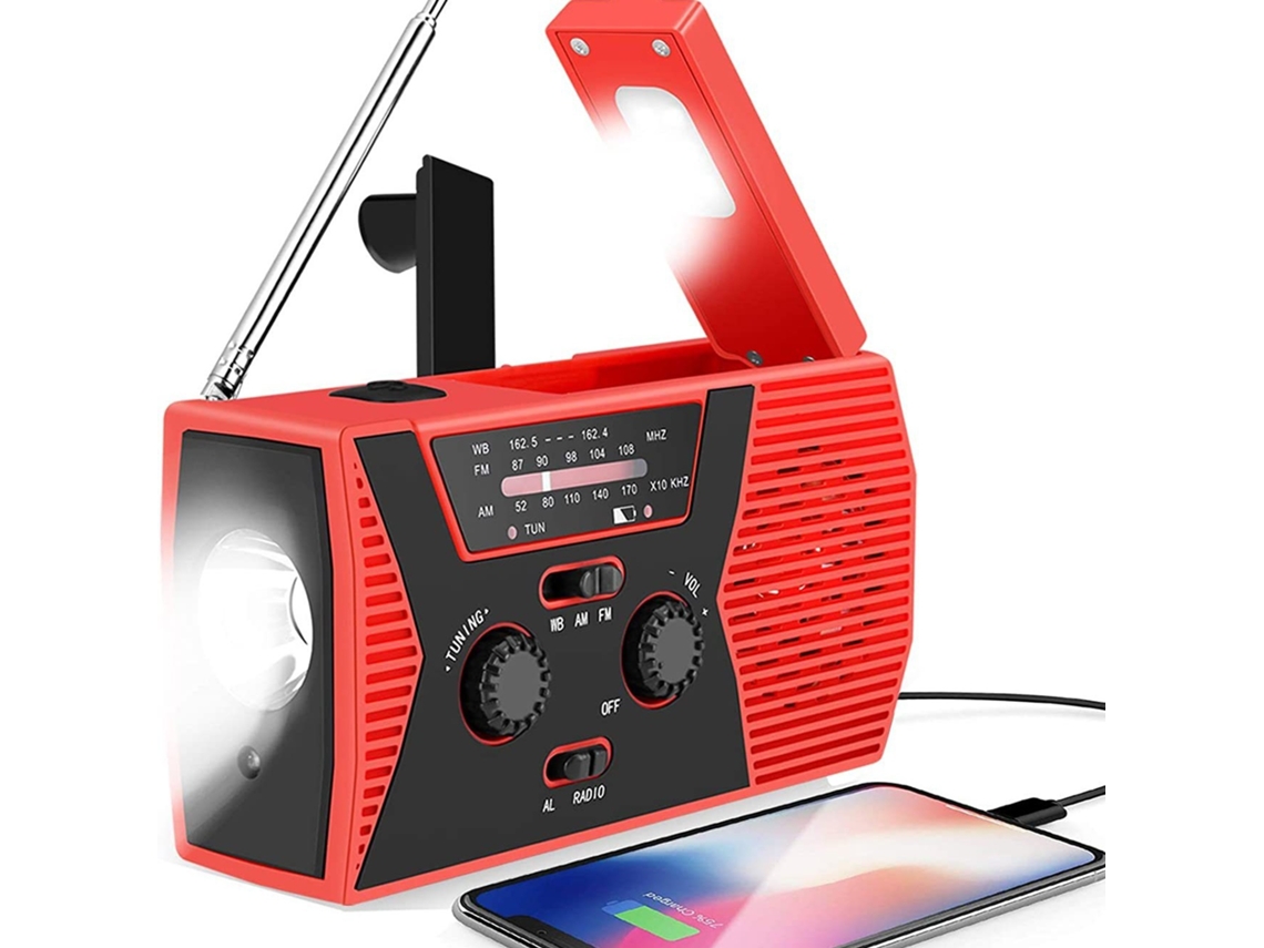 Rádio am/fm AQUAFORGE, manivela e energia solar, alarme sos, bateria de 2000mah