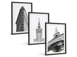 Galeria De Pinturas Murais Edifícios Arquitetônicos Em Preto E Branco Moldura Preta Imagens Para Um Quarto Infantil Espelharte (3 Piezas De 40x60 Cm)